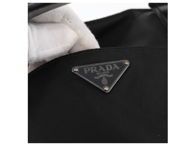 PRADA Hand Bag Nylon Leather 2way Black Silver - vista 19