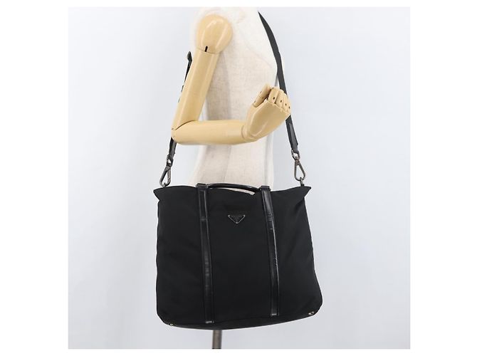 PRADA Hand Bag Nylon Leather 2way Black Silver - vista 25