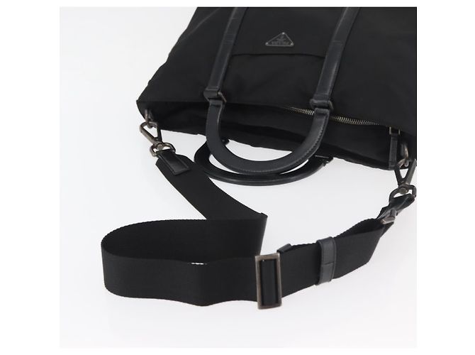 PRADA Hand Bag Nylon Leather 2way Black Silver - vista 8