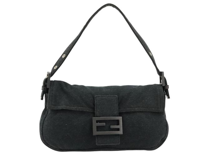 FENDI Mamma Baguette Shoulder Bag Cotton Gray Silver - view 13