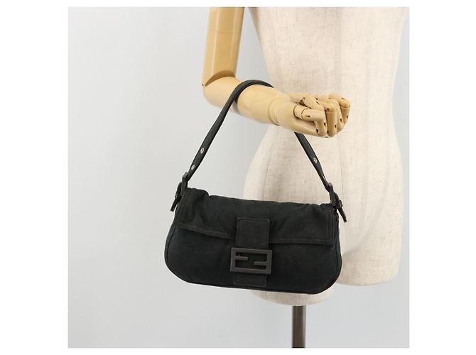 FENDI Mamma Baguette Shoulder Bag Cotton Gray Silver - view 24