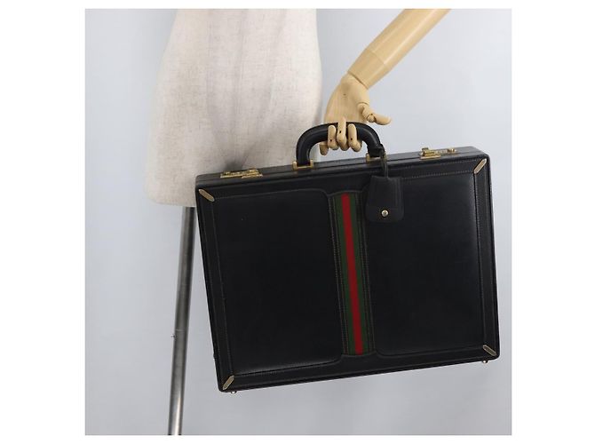 GUCCI Web Sherry Line Attache Case Leather Black Gold 016 067 1183 - Ansicht 26