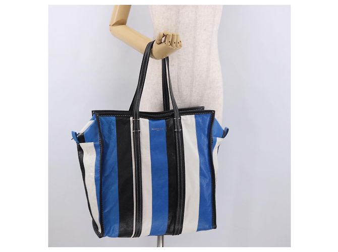BALENCIAGA Bazaar Shopper M Tote Bag Leather Blue Silver 443097 - vista 24