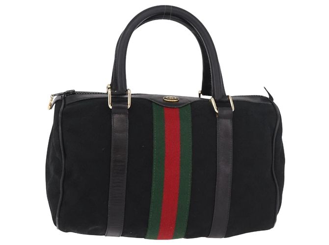 GUCCI GG Canvas Web Sherry Line Hand Bag Black Red Green 010 378 - vista 13