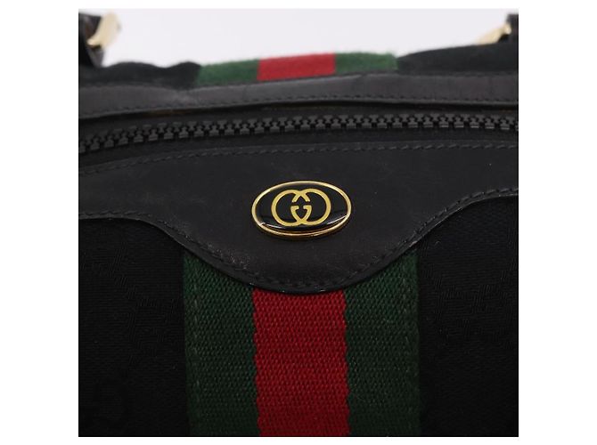 GUCCI GG Canvas Web Sherry Line Hand Bag Black Red Green 010 378 - vista 17