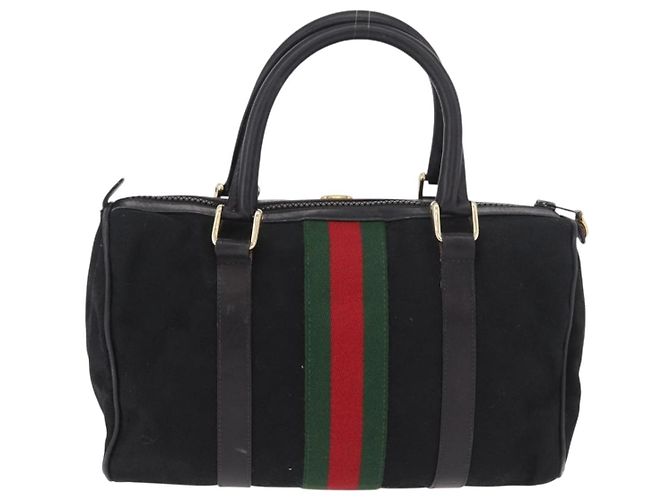 GUCCI GG Canvas Web Sherry Line Hand Bag Black Red Green 010 378 - vista 2