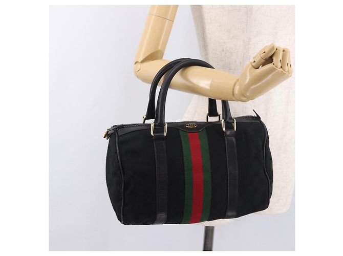 GUCCI GG Canvas Web Sherry Line Hand Bag Black Red Green 010 378 - vista 23