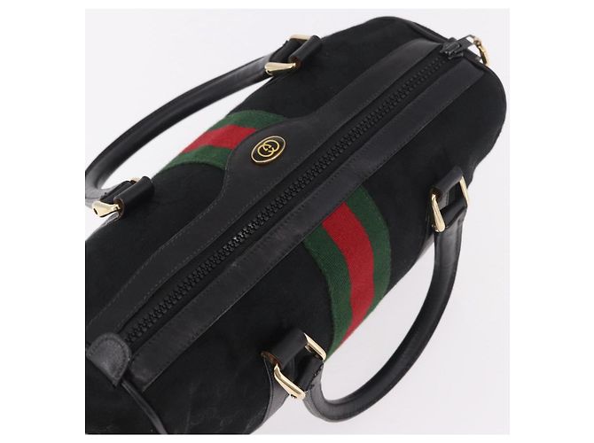 GUCCI GG Canvas Web Sherry Line Hand Bag Black Red Green 010 378 - vista 6