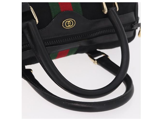 GUCCI GG Canvas Web Sherry Line Hand Bag Black Red Green 010 378 - vista 7