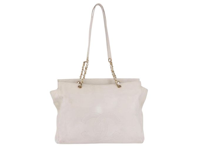 CHANEL Chain Tote Bag Caviar Skin White Gold CC - vista 13