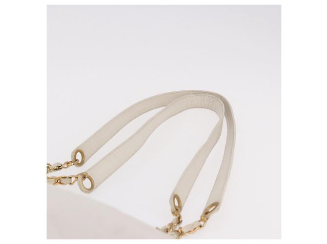 CHANEL Chain Tote Bag Caviar Skin White Gold CC - vista 14
