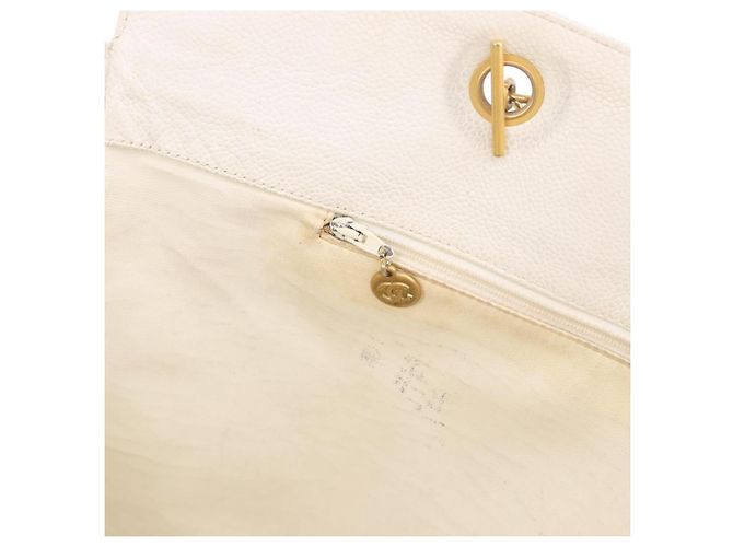 CHANEL Chain Tote Bag Caviar Skin White Gold CC - vista 21