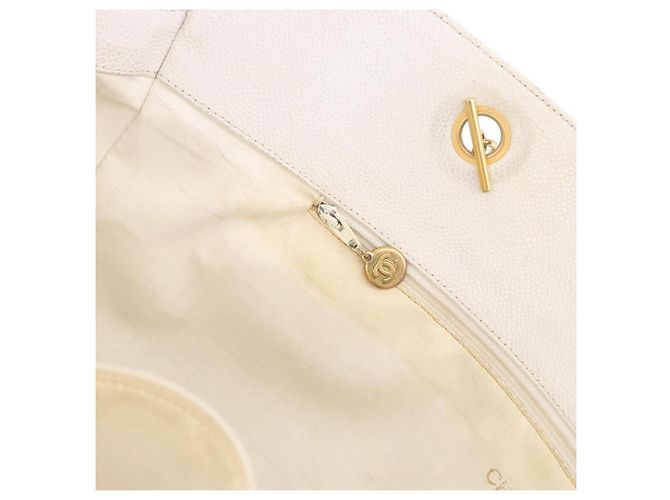 CHANEL Chain Tote Bag Caviar Skin White Gold CC - vista 23