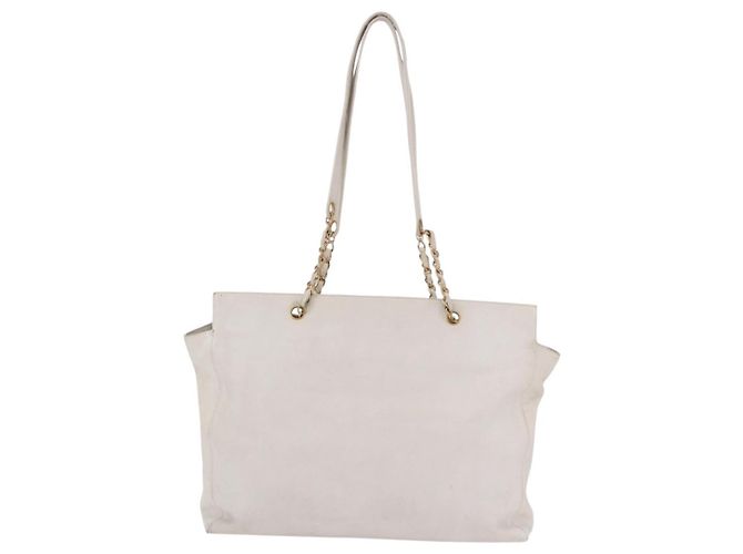 CHANEL Chain Tote Bag Caviar Skin White Gold CC - vista 3