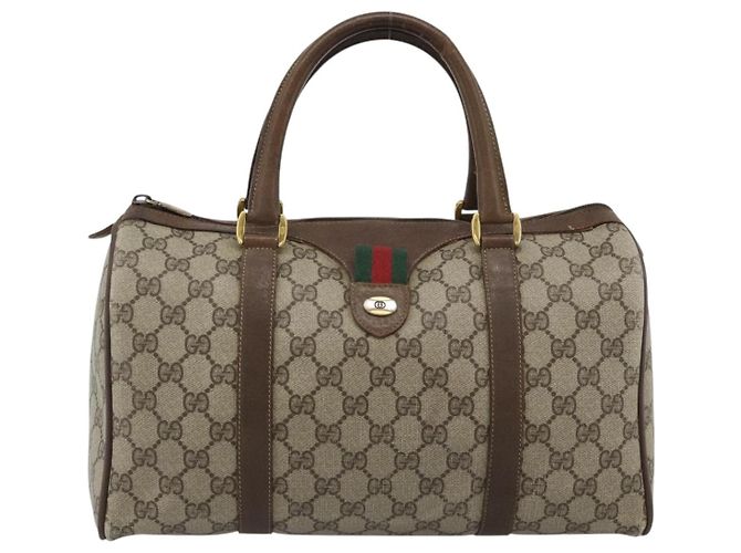 GUCCI GG Supreme Web Sherry Line Boston Bag PVC Beige Gold 58 02 007 - vista 13