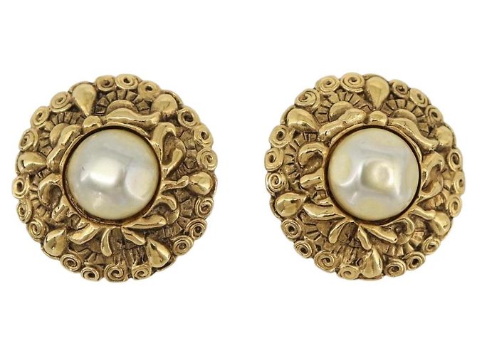 CHANEL Pendientes Metal Dorado Blanco CC - vista 2