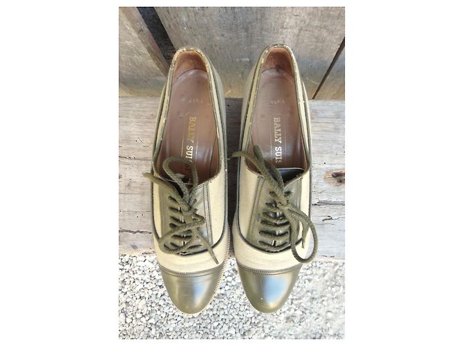 Bally Suisse Scarpe Richelieu Vania in Pelle e Tela Verde Cachi - vista 4
