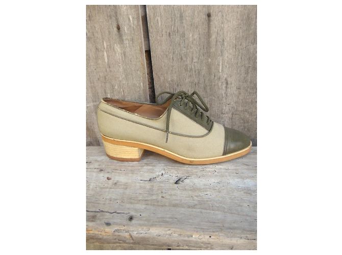 Bally Suisse Scarpe Richelieu Vania in Pelle e Tela Verde Cachi - vista 9