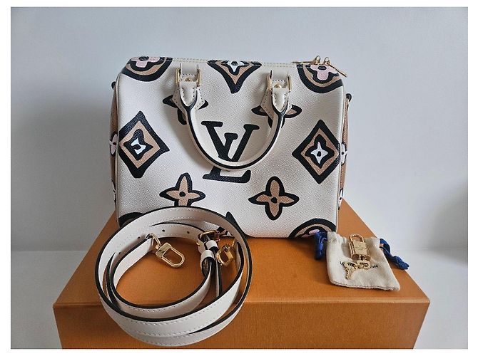 Louis Vuitton Speedy Bandouliere 25 Monogram wild at heart Marrone Nero Rosa Bianco - vista 16