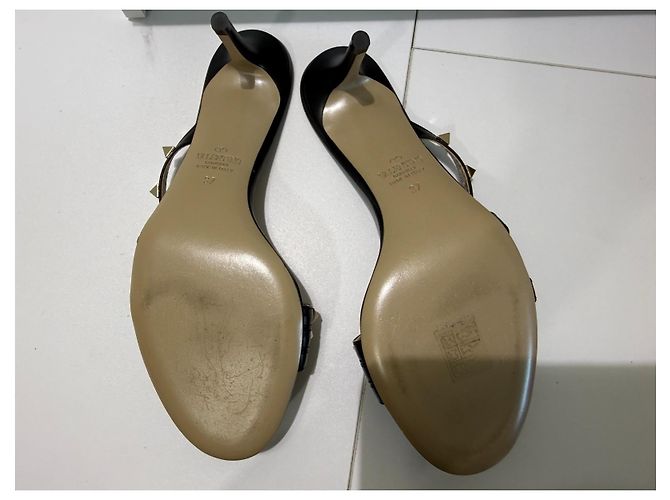 Valentino Garavani Mules Rockstud Pelle Nera Taglia 37 Nero Silver hardware - vista 11