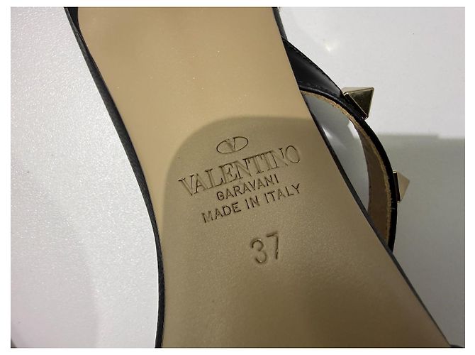 Valentino Garavani Mules Rockstud Pelle Nera Taglia 37 Nero Silver hardware - vista 12