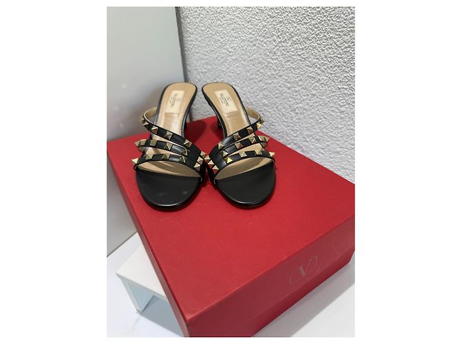 Valentino Garavani Mules Rockstud Pelle Nera Taglia 37 Nero Silver hardware - vista 13