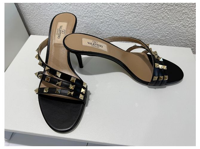 Valentino Garavani Mules Rockstud Pelle Nera Taglia 37 Nero Silver hardware - vista 7