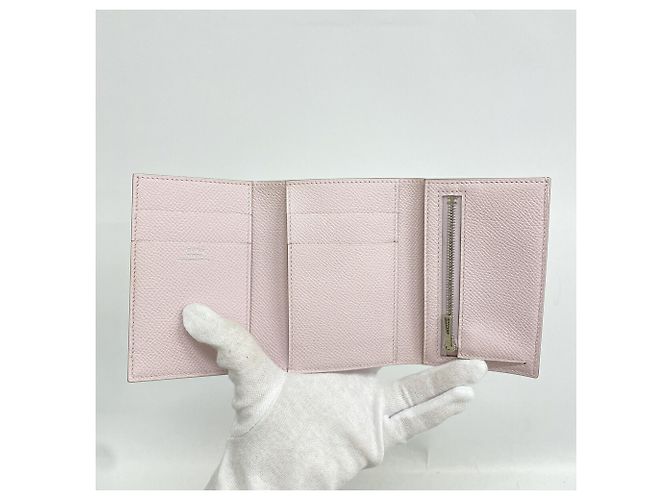Hermès Portefeuille tri-fold Hermes en cuir Epsom rose - vue 3