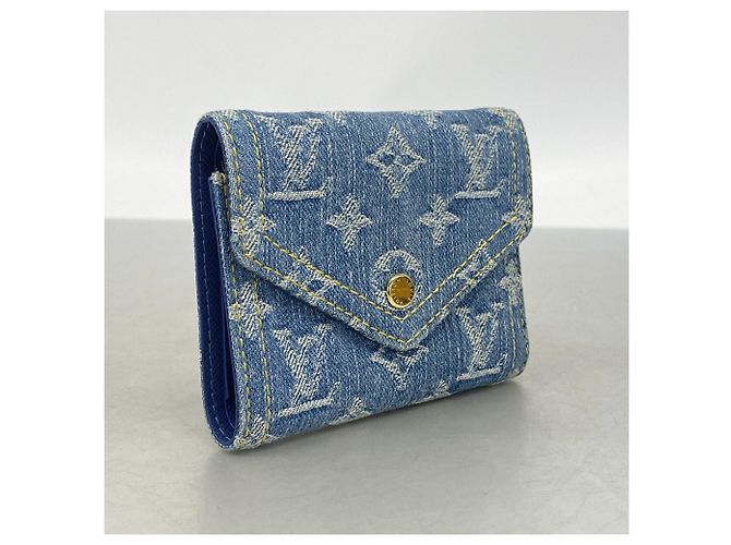 Portafoglio Louis Vuitton tri-fold in denim blu - vista 2