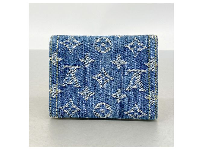 Portafoglio Louis Vuitton tri-fold in denim blu - vista 7