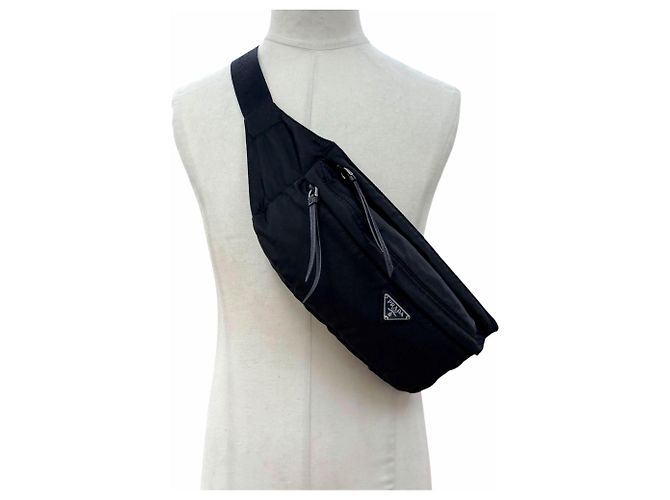 Borsa cintura Prada 1BL011 con logo Triangle Nero - vista 2