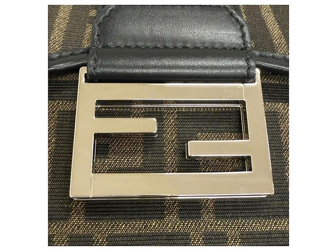 Fendi Canvas Leather Zucca Pattern Baguette Double Shoulder Bag Brown Black - view 10