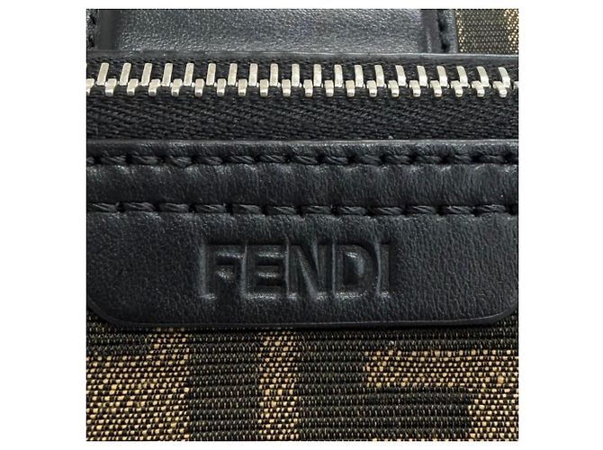 Fendi Canvas Leather Zucca Pattern Baguette Double Shoulder Bag Brown Black - view 11