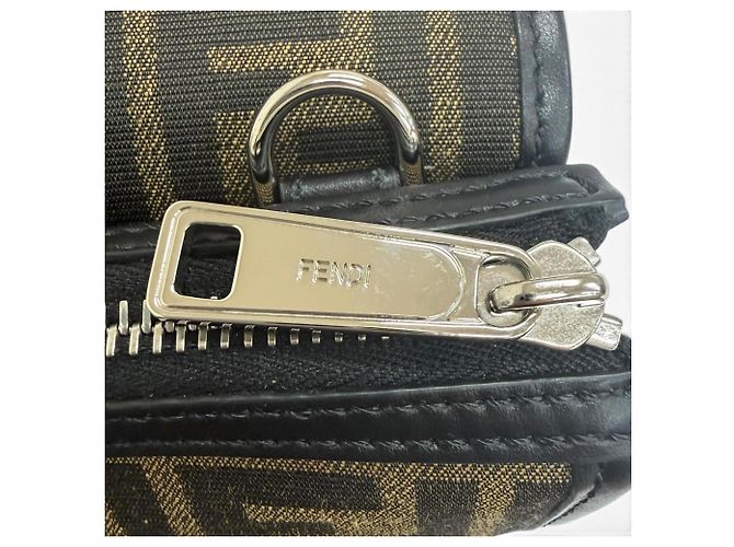 Fendi Canvas Leather Zucca Pattern Baguette Double Shoulder Bag Brown Black - view 12