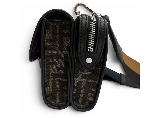 Fendi Canvas Leather Zucca Pattern Baguette Double Shoulder Bag Brown Black - view 5