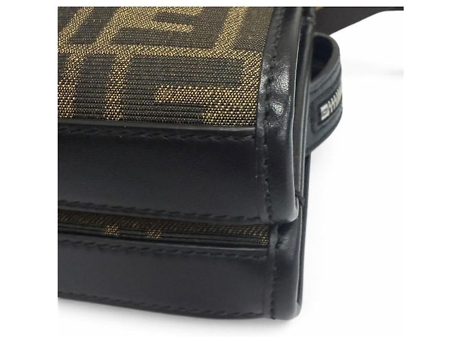Fendi Canvas Leather Zucca Pattern Baguette Double Shoulder Bag Brown Black - view 9