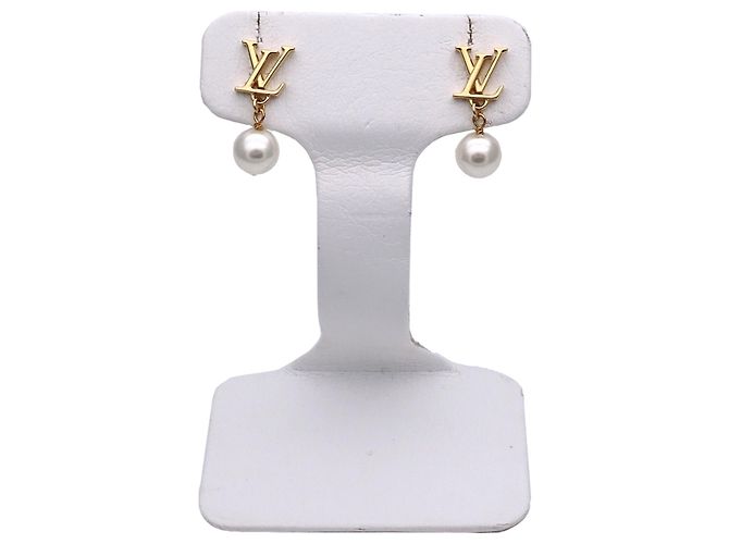 Louis Vuitton Gold Plated Pearl Stud Earrings Golden - view 2