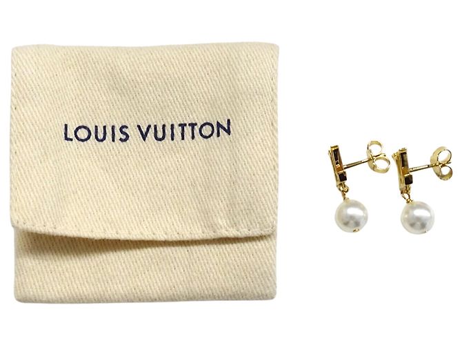 Louis Vuitton Gold Plated Pearl Stud Earrings Golden - view 4
