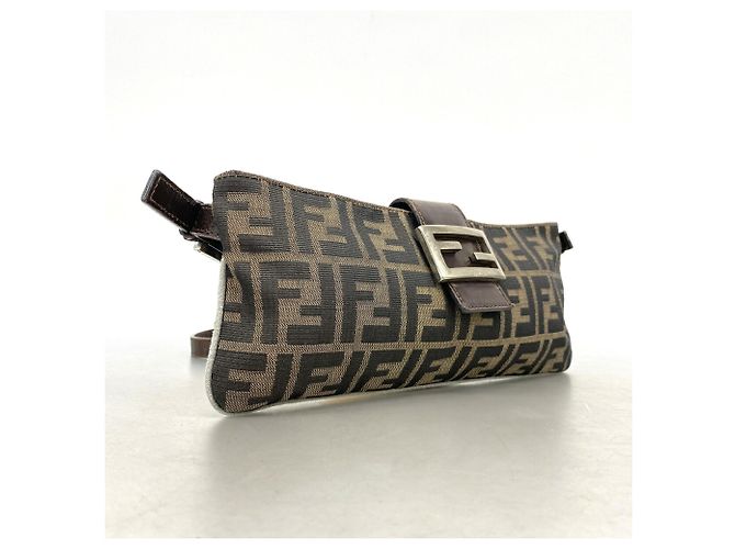 Borsa a tracolla Fendi Zucca in nylon e canvas Marrone - vista 2