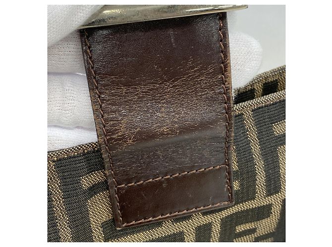 Borsa a tracolla Fendi Zucca in nylon e canvas Marrone - vista 7