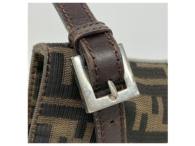 Borsa a tracolla Fendi Zucca in nylon e canvas Marrone - vista 8