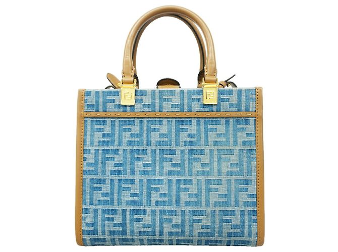 Bolso Tote Fendi Sunshine de denim Castaño Azul - vista 13