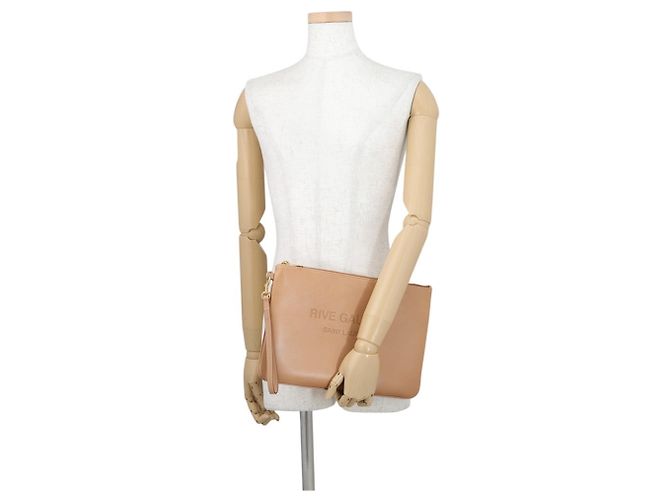 Borsa a pochette in pelle Yves Saint Laurent Rive Gauche Beige - vista 4