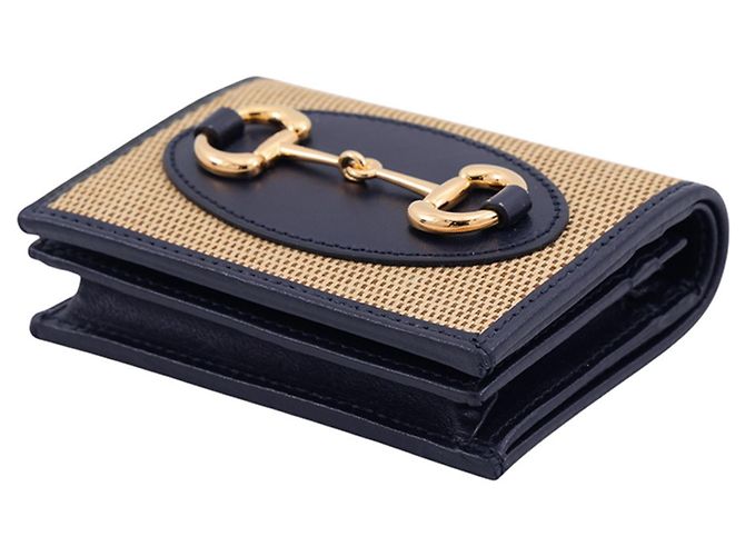 Gucci Bi-fold Wallet Horsebit 1955 Compact Beige Marineblau - Ansicht 2