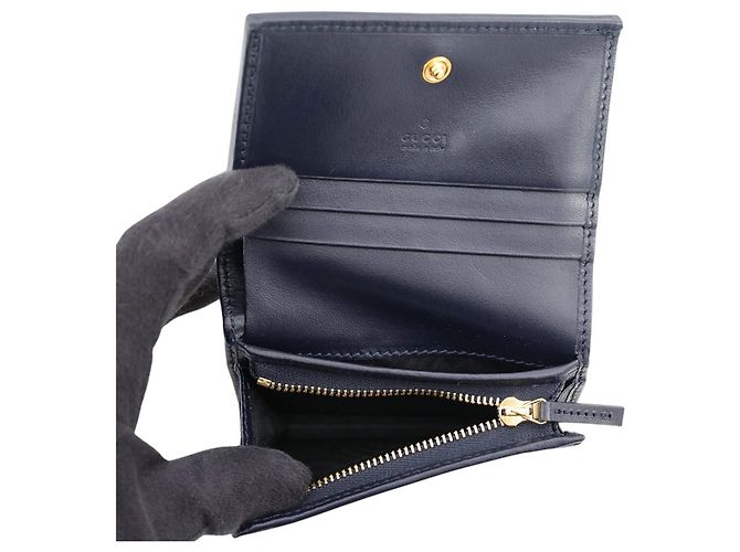 Gucci Bi-fold Wallet Horsebit 1955 Compact Beige Marineblau - Ansicht 6