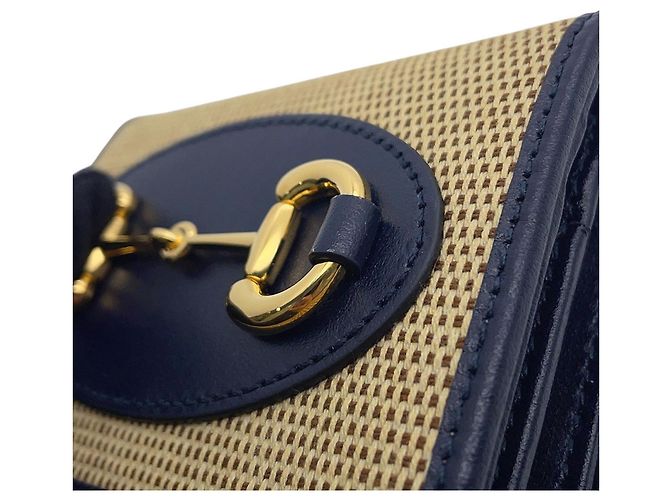 Gucci Bi-fold Wallet Horsebit 1955 Compact Beige Marineblau - Ansicht 7