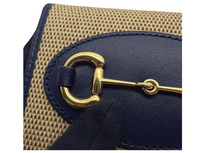 Gucci Bi-fold Wallet Horsebit 1955 Compact Beige Marineblau - Ansicht 8