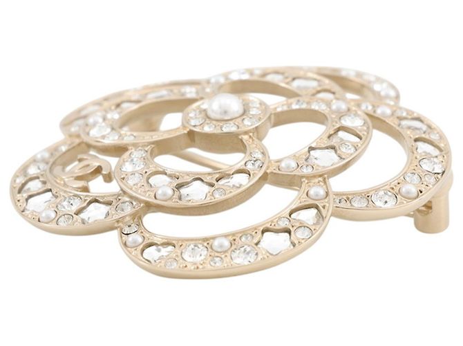 Spilla Chanel Camelia con strass D'oro - vista 2