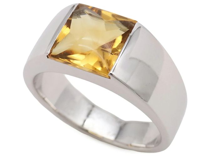 Anello a fascia Cartier in oro bianco 18K e citrino D'oro Giallo - vista 3