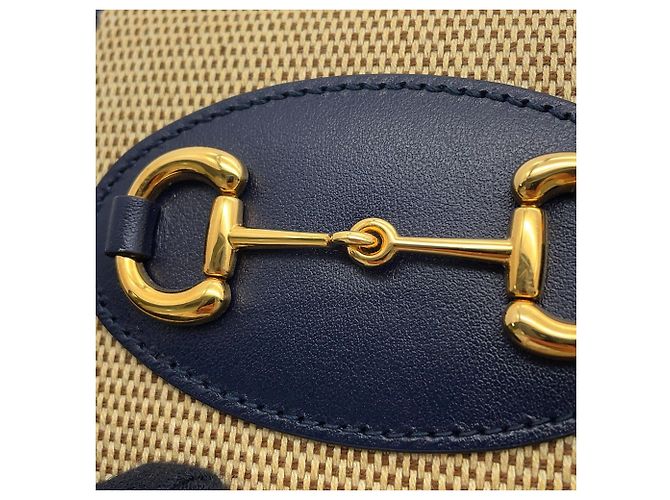 Cartera bi-fold Gucci en beige y navy Azul marino - vista 8